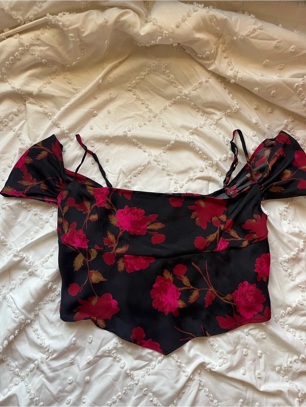 Free People Black Camisole with Fuchsia and Brown Floral Print